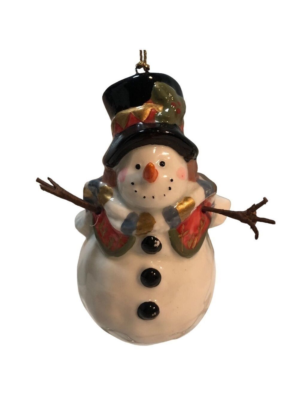 Charming Ceramic Snowman Christmas Ornament With Black Top Hat